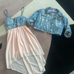 Rue21 Denim strap high low chiffon dress and crop denim top with Star print